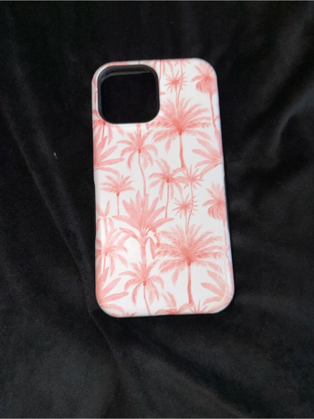 iPhone 13 Pro Max Pink Palm Pattern Phone Case - White & Pink